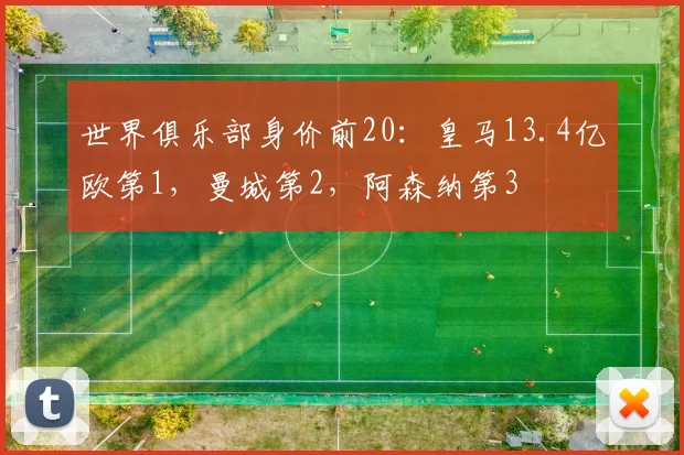 世界俱乐部身价前20：皇马13.4亿欧第1，曼城第2，阿森纳第3